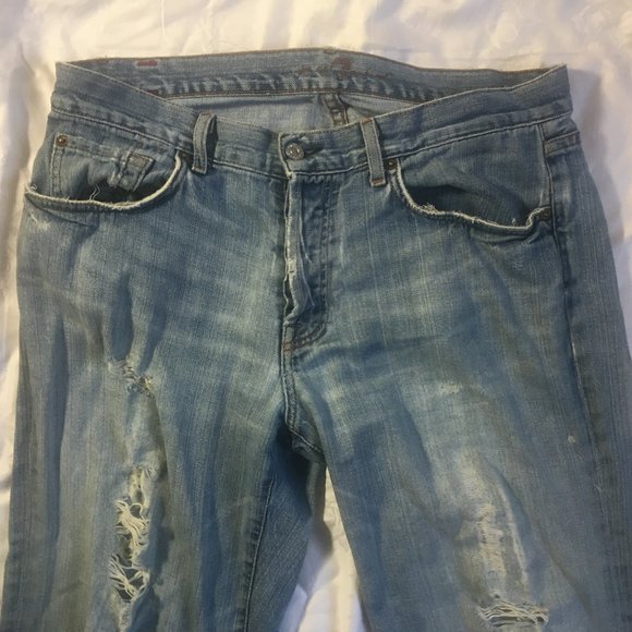*HOST PICK* 7 FOR ALL MANKIND Standard Straight Distressed Blue Jeans Sz 33 x29 - Picture 4 of 16